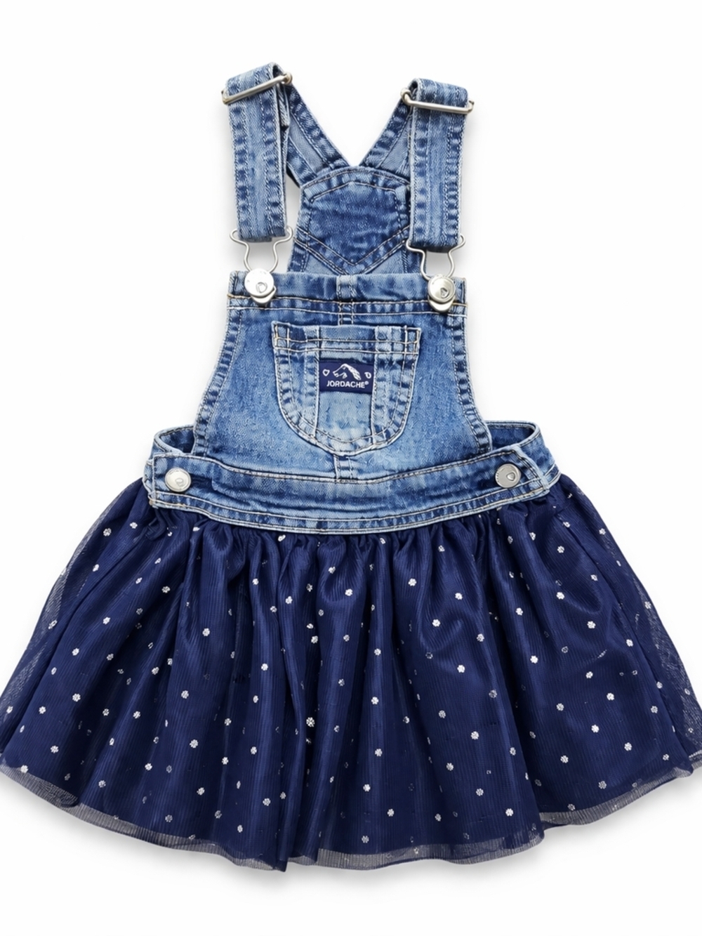 Vintage Jordache Denim Overall Dress Tulle Skirt Girls 3T Polka Dot Cute